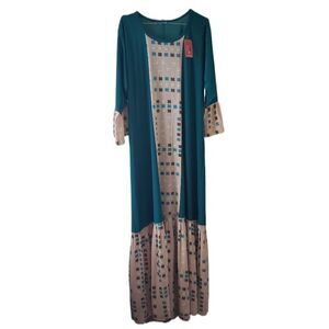 Elegant Teal and Cream Maxi Dress